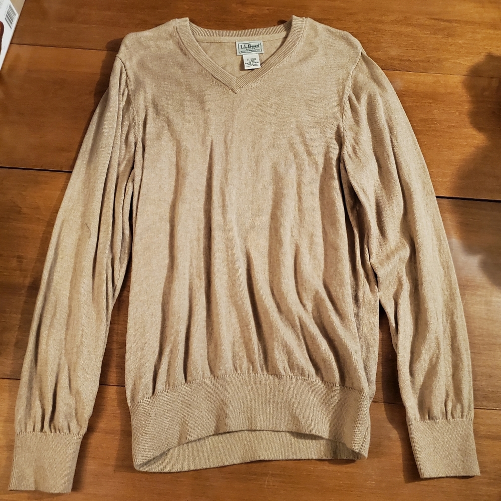 NWOT L.L. Bean Beige V Neck Sweater